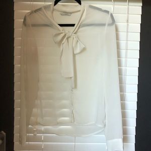 Blouse Long Sleeve Vintage Look Cream White Bow